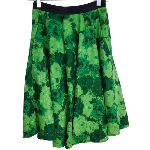 edge & estate Dresses & Skirts - edge & estate Green Floral Pleated Line Skirt